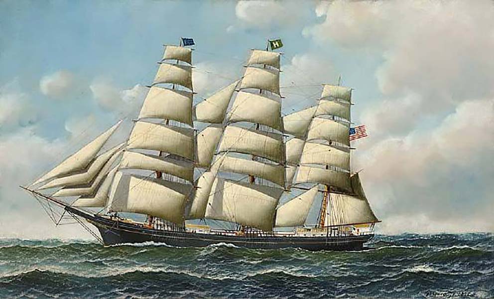 A clipper sailing on the sea