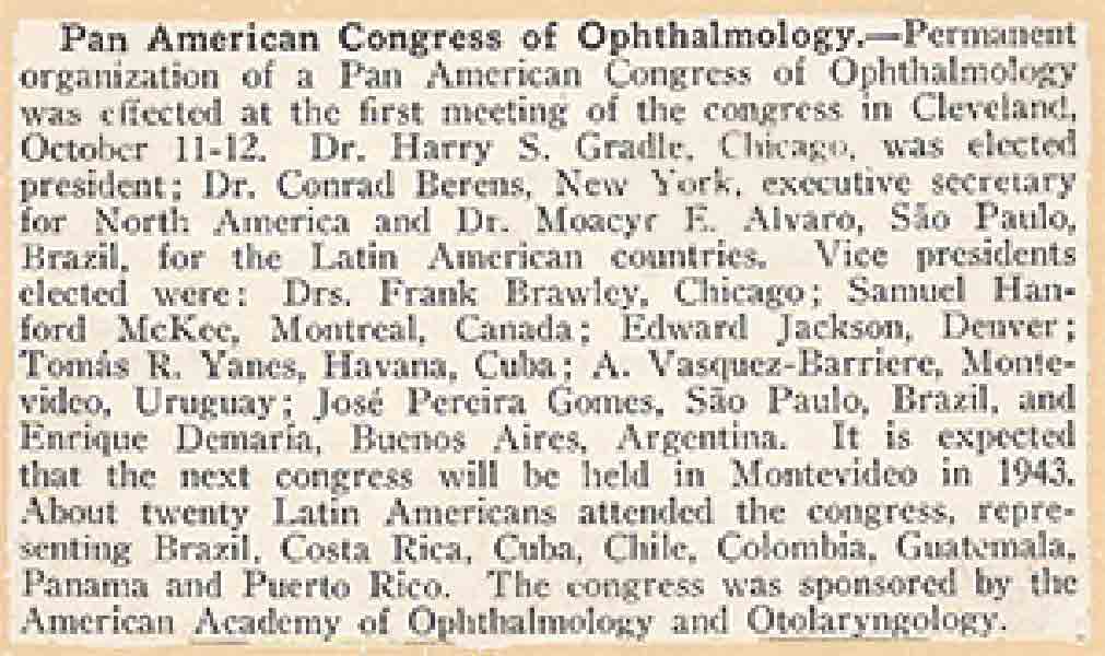 Artile about the first Pan American Congress of Ophthalmology